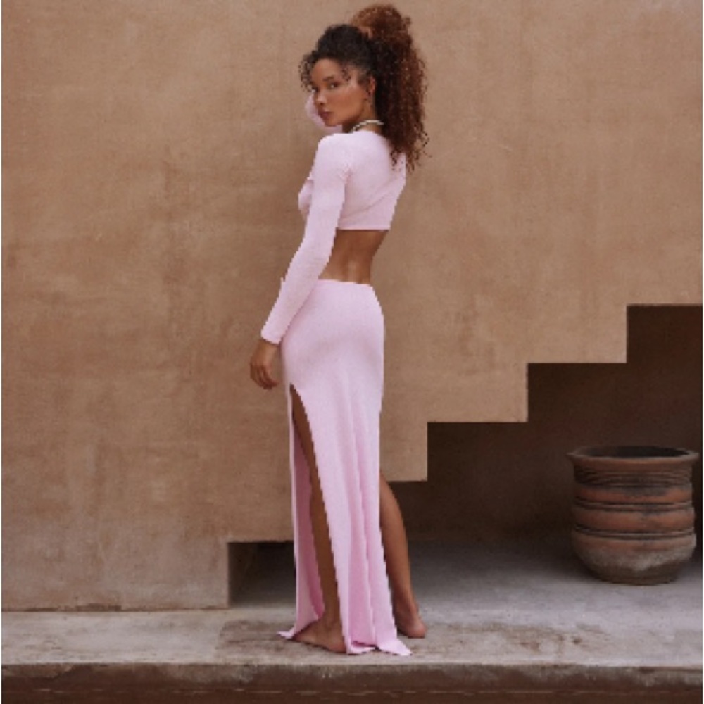 SAME SWIM Long Sleeve Cutout Pink Maxi Dress - Picture 2 of 12
